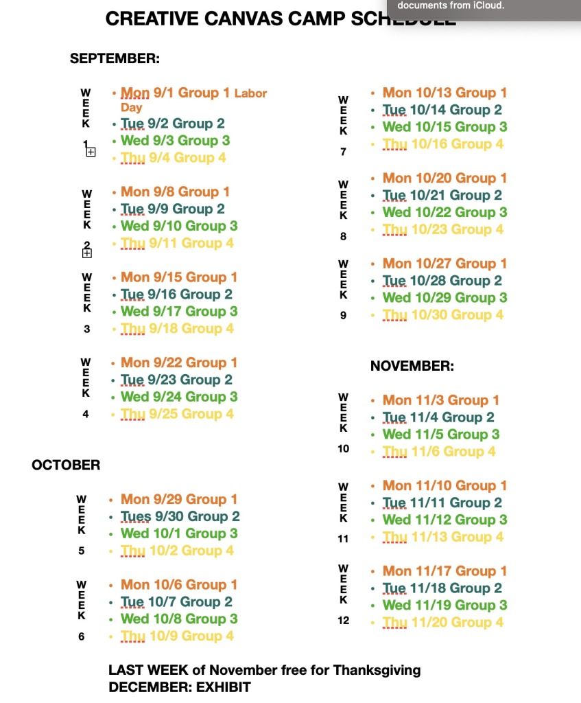 Creative Canvas Schedule