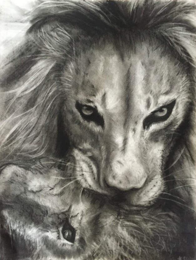 King Lion Charcoal Drawing