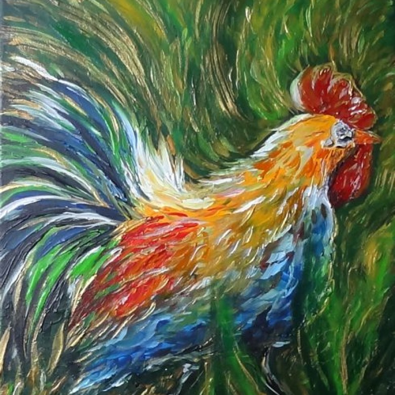 Golden Green Abstract Rooster Donation