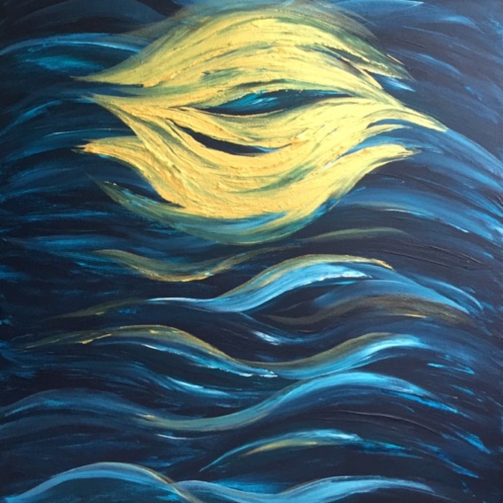 Abstract Gold Moon on Water