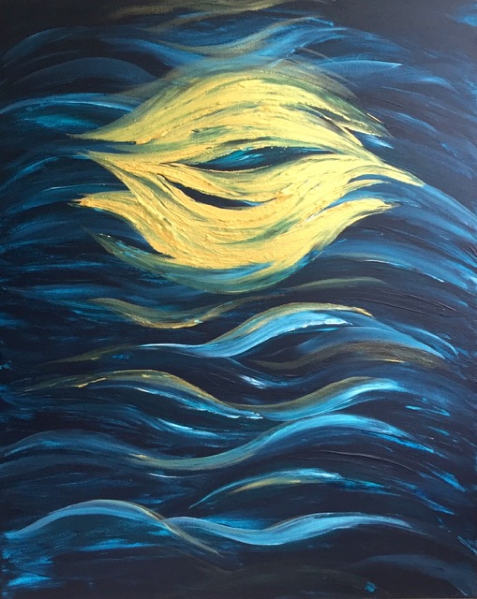Abstract Gold Moon on Water