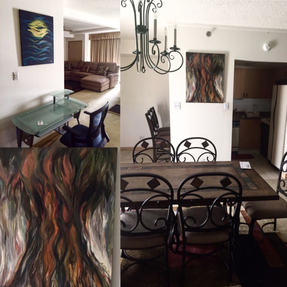 Taotaomo’na Tree & Golden Moon Reflection Paintings SOLD & in their new space!