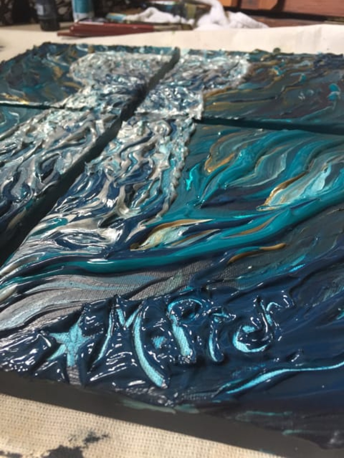 4-panel Abstract Latte Stone Painting