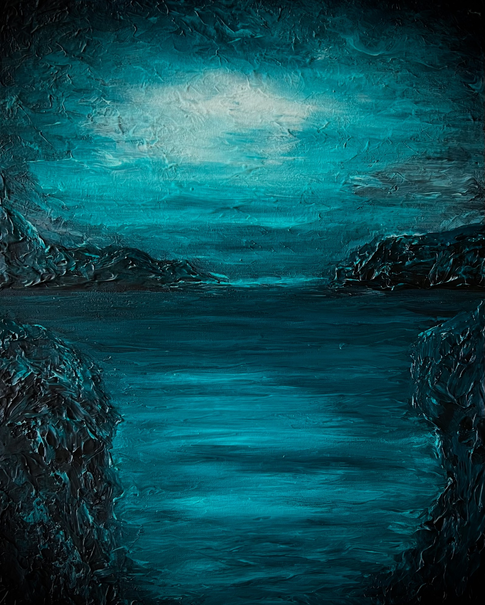 moody ocean, moonlit lagoon, painting Guam, Guam art, Guam painting, art for sale, Michelle Pier, creative indeed