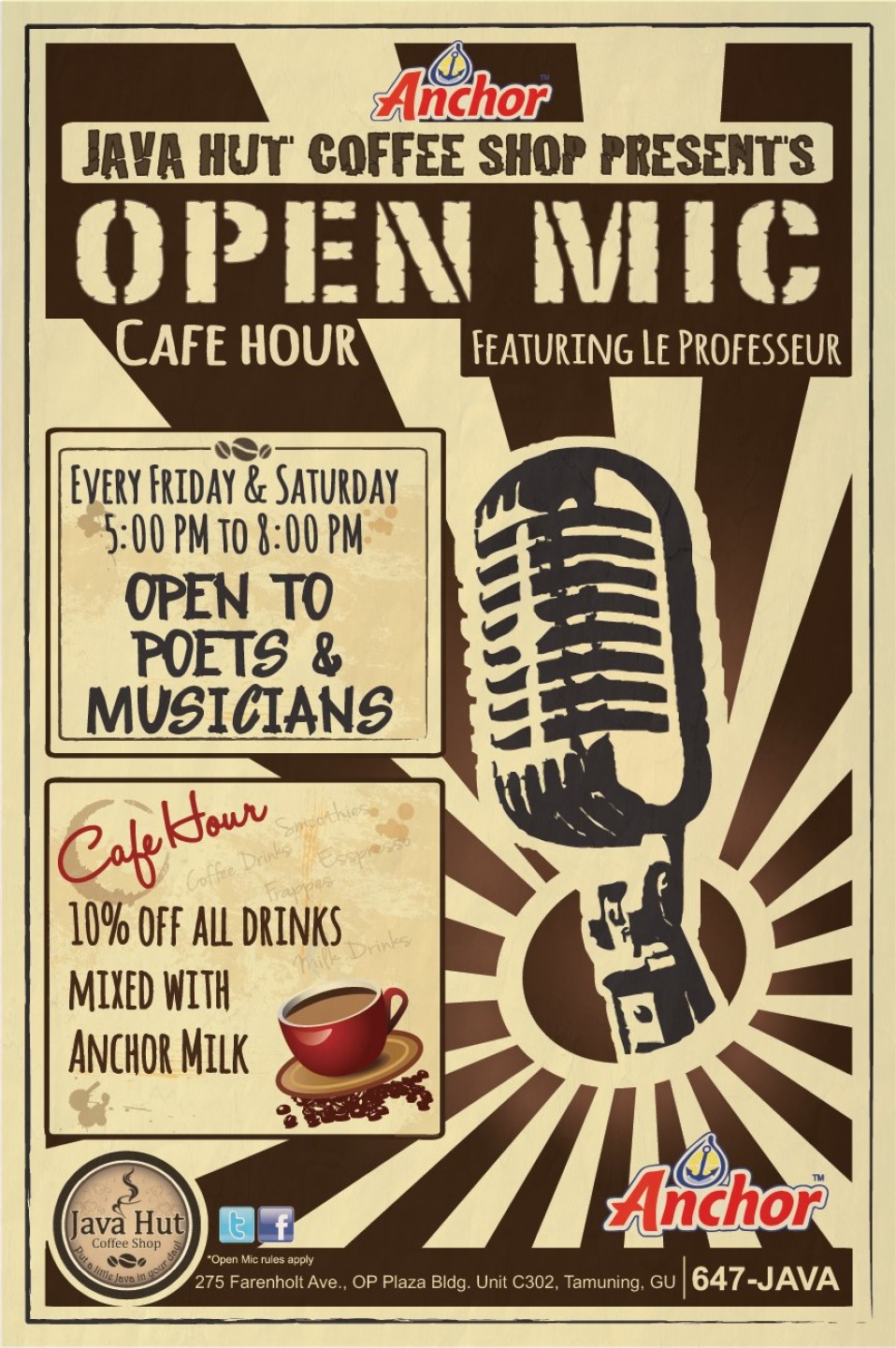 Open Mic at Java Hut for the Creative Poets, Singers, Musicians, Speakers, Comedians on Guam