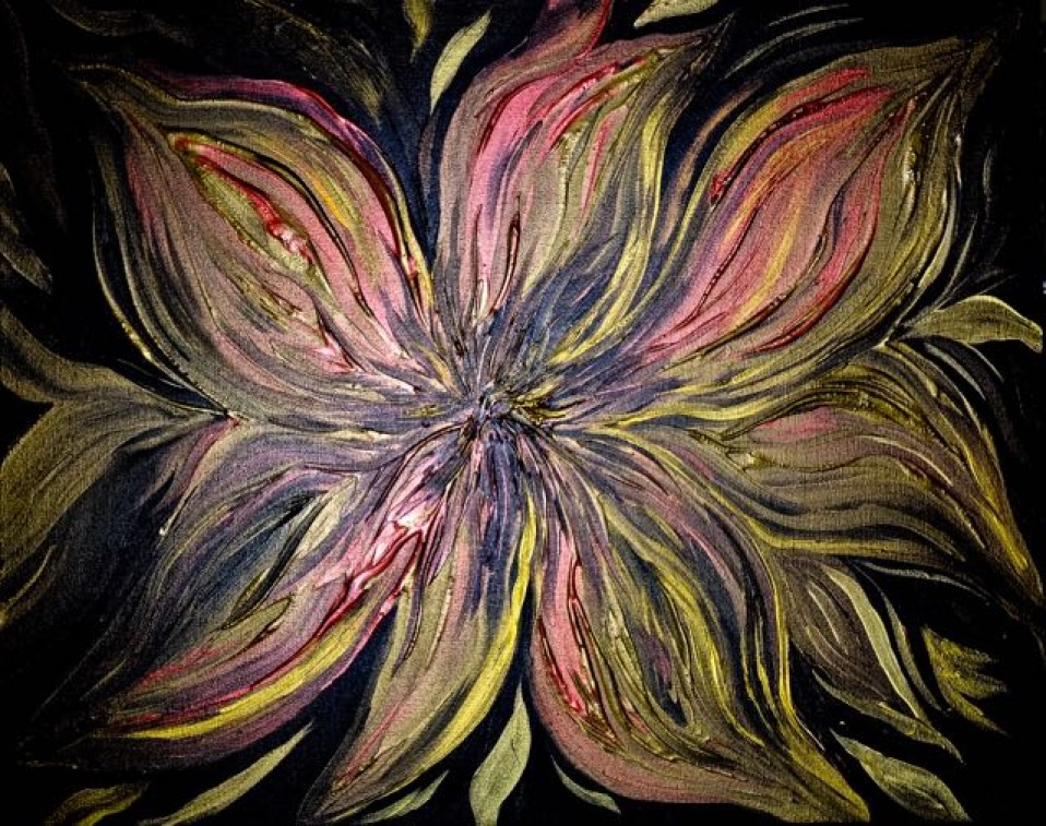Creation Spotlight: Black, Red and Gold Floral Painting